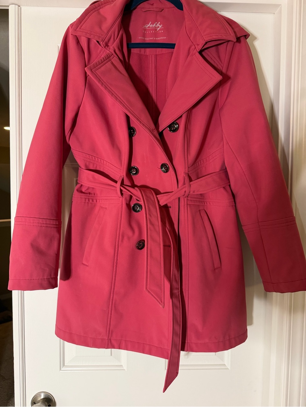 Sebby Hot Pink Double-Breasted Trench Coat with Waist Tie